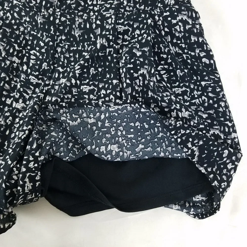 She‎ + Sky Shorts Womens Large Black High Rise Culotte Back Zip Lined Abstract
